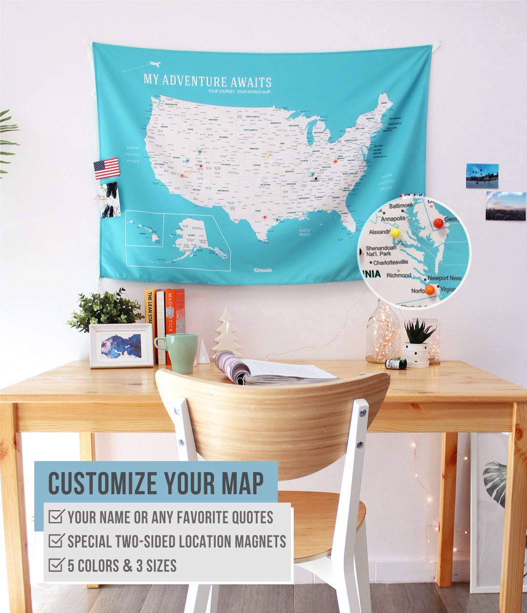 Push Pin Travel USA Map | Personalized United States Map | Travel Gift ...