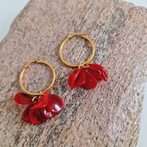 Boucles d'oreilles créoles Suzie Rouge marbré