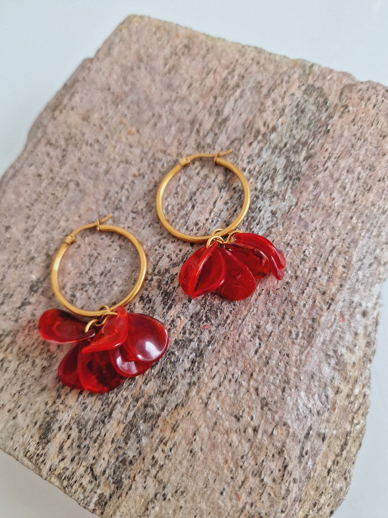 Boucles d'oreilles créoles Suzie Rouge marbré