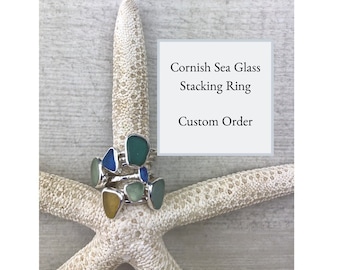Custom made Silver and Green Cornish Sea Glass Stacking Ring - Made in your Ring Size