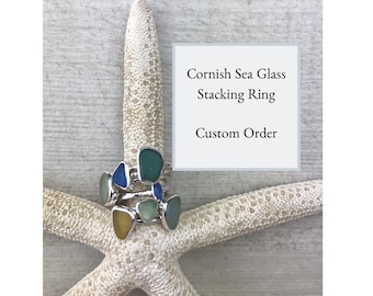 Custom Cornish Sea Glass Stacking Ring: Sterling Silver Bezel
