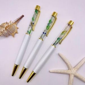 Zeeglaspen, balpencadeau, Cornish zeeglas cadeau voor leraar, invulbare pen, zwarte inkt gouden detail, uniek kerstsokvuller cadeau