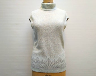 ESCADA vintage 90s ice blue and silver wool blend sleeveless turtleneck sweater