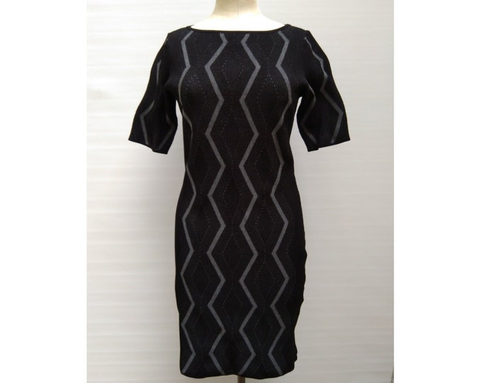 KAREN MILLEN pre-owned black and grey geometric pattern rib knit dress