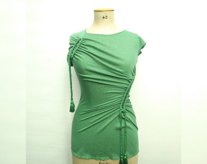 ALBERTA FERRETTI pre-owned green drawstring ruched silk knit top