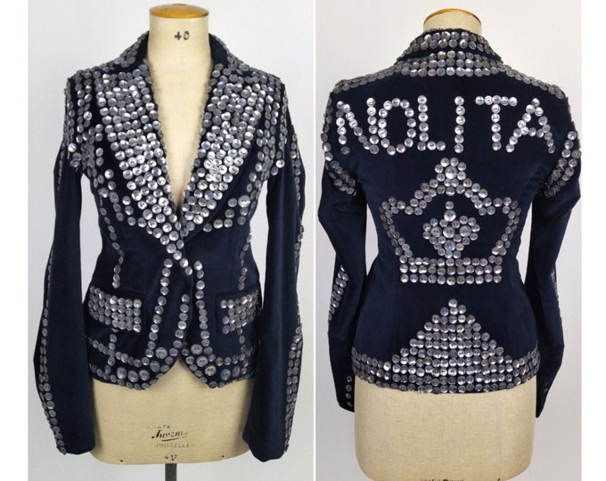 NOLITA pre-owned mother-of-pearl button embellished navy velvet jacket