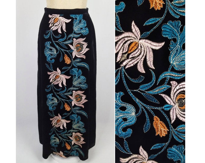 70s vintage embroidered velvet maxi skirt - Colette Ory, Leonard fabric