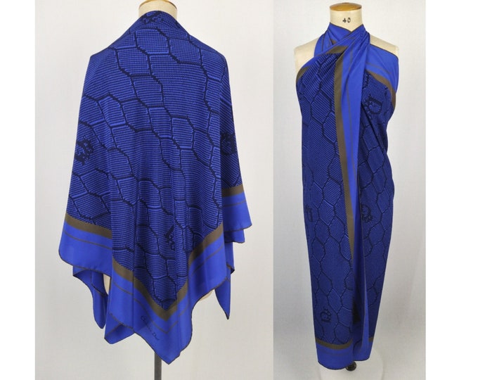 CHRISTIAN DIOR pre-owned cobalt blue honeycomb logo print large silk stole scarf 140 cm