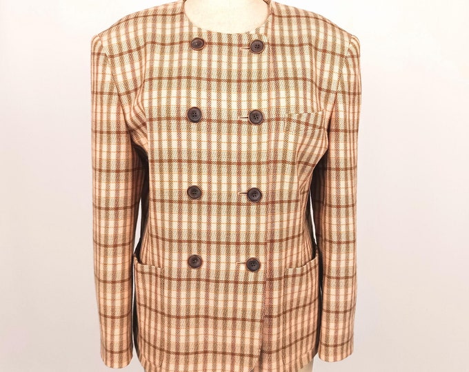 ESCADA MARGARETHA LEY vintage 80s plaid wool double breasted jacket blazer