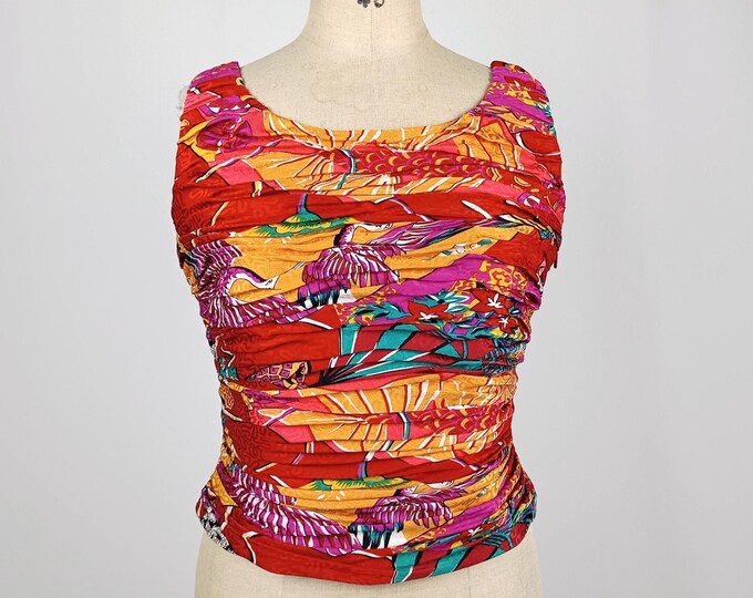 LOUIS FERAUD vintage 90s printed jacquard silk bustier top