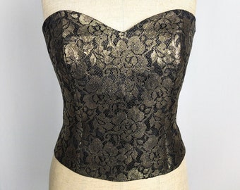 VERA MONT vintage 80s gold lace corset top