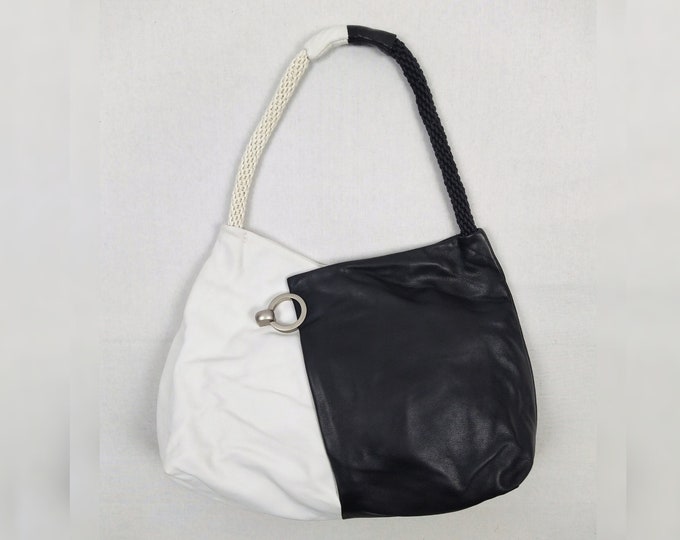 RENATO ANGI pre-owned black and white leather shoulder bag