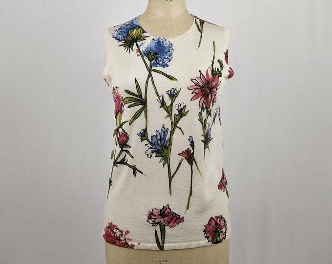 MAX MARA STUDIO pre-owned floral print ivory wool knit tank top