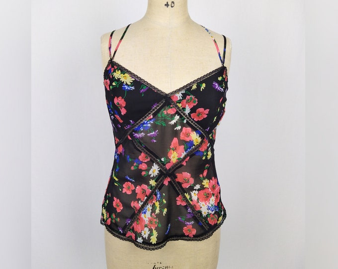 KAREN MILLEN pre-owned floral silk and lace camisole top