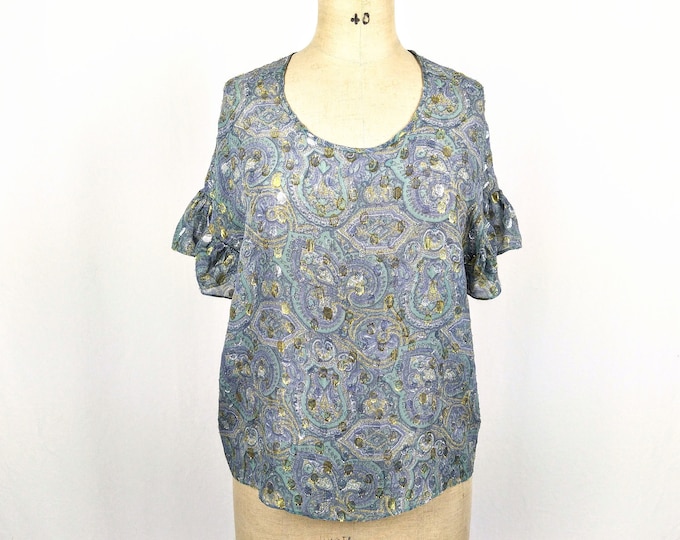 RUTZOU pre-owned blue print silk lame blouse