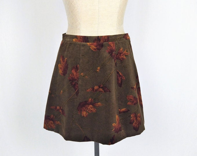 KENZO PARIS vintage 80s leaf print padded velvet mini skirt