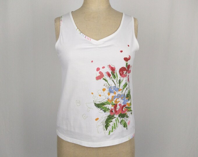 KENZO JUNIOR Y2K vintage floral printed embroidered white tank top