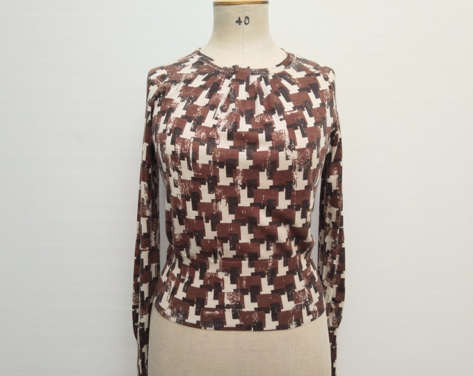 PAUL SMITH pre-owned beige and brown printed silk and cashmere sweater