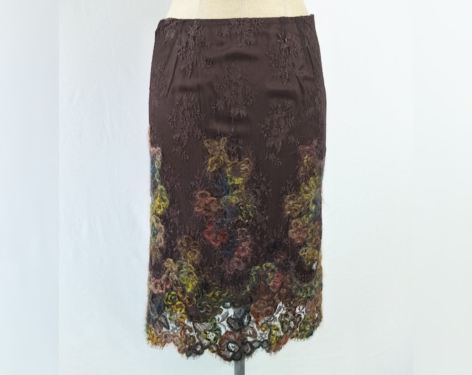 BARBARA LOHMANN pre-owned embroidered lace pencil skirt