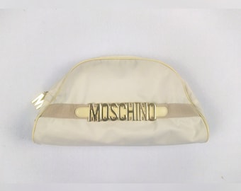 MOSCHINO REDWALL vintage 80s cream nylon fabric clutch bag withlogo lettering