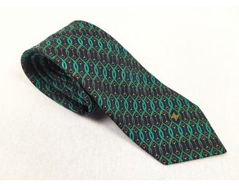 CELINE PARIS vintage 80s navy green silk Triomphe logo necktie