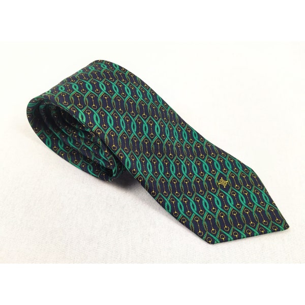 CELINE PARIS vintage 80s navy green silk Triomphe logo necktie