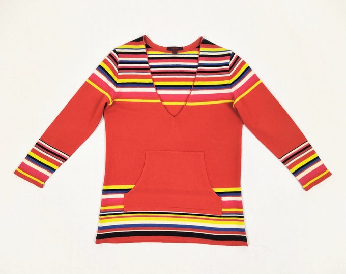 KENZO pre-owned red multicolor striped kangaroo pocket sweater