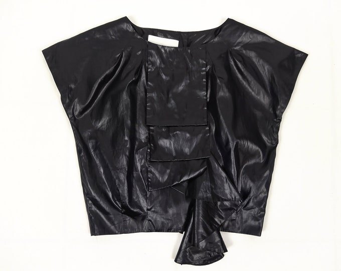 DESIGNERS REMIX pre-owned black wet look ruffle blouse