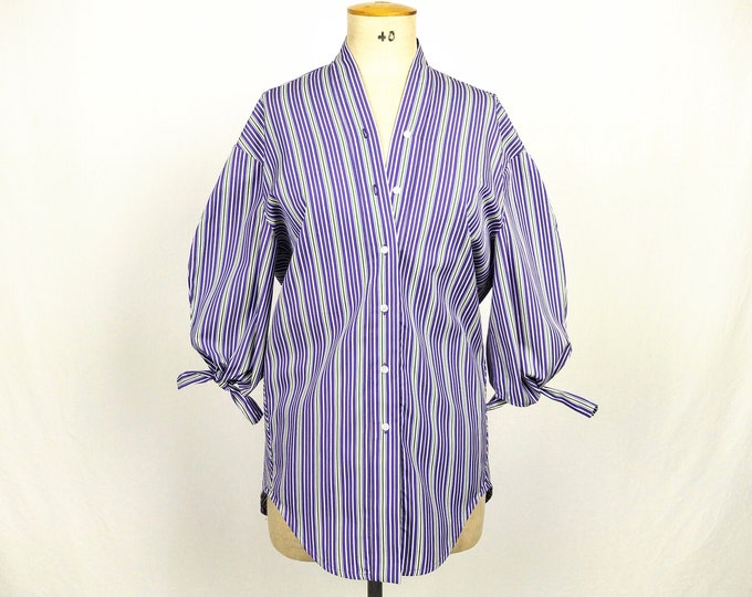 BRITT SISSECK pre-owned violet striped cowl back cotton blouse