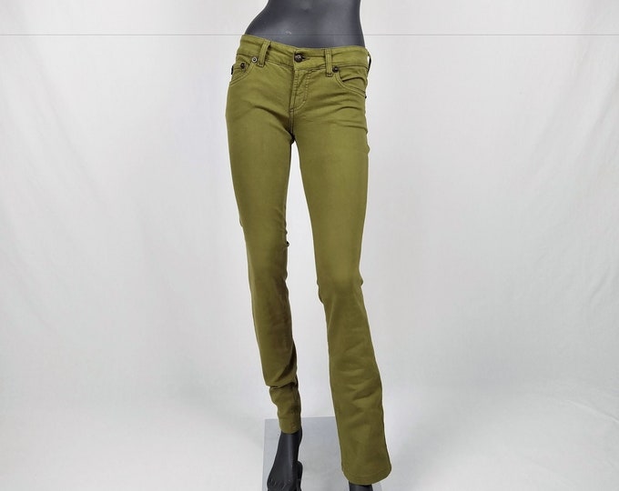 JUST CAVALLI pre-owned olive green embellished stretch jeans