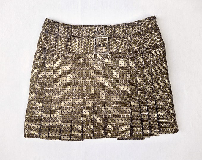 KAREN MILLEN pre-owned gold/brown metallic pleated mini skirt