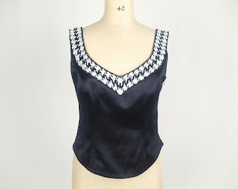 ESCADA vintage beaded black wool silk satin bustier top