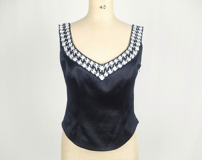 ESCADA vintage beaded black wool silk satin bustier top