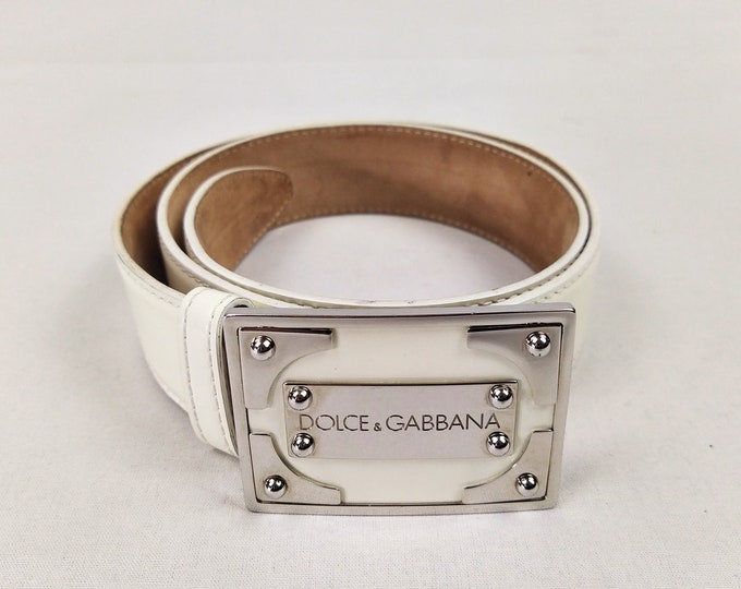 DOLCE & GABBANA pre-owned cream patent leather belt