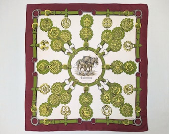 HERMES vintage Cuivreries silk twill square scarf carre by F. De La Perriere 90 cm