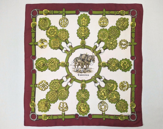 HERMES vintage Cuivreries silk twill square scarf carre by F. De La Perriere 90 cm