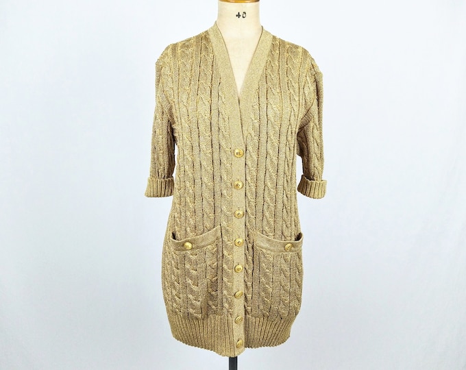 RENA LANGE vintage 80s gold cable knit long cardigan