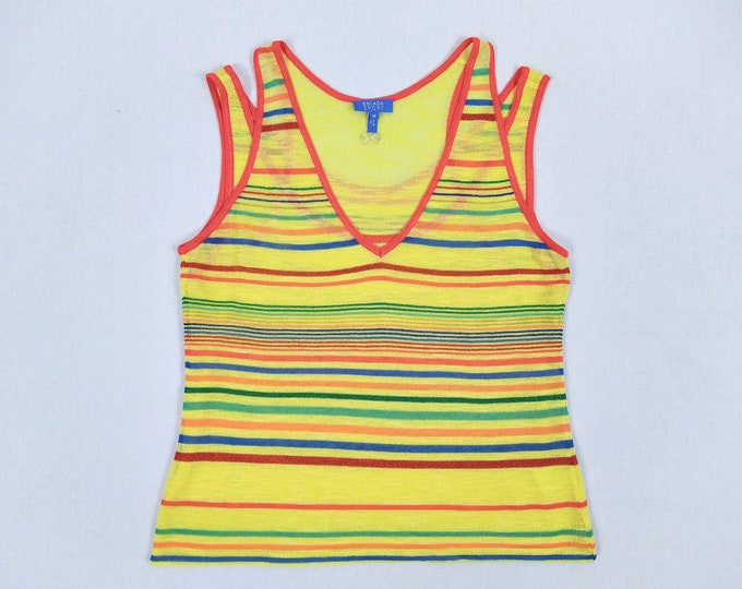 ESCADA SPORT vintage Y2K yellow/multicolor striped double layer tank top