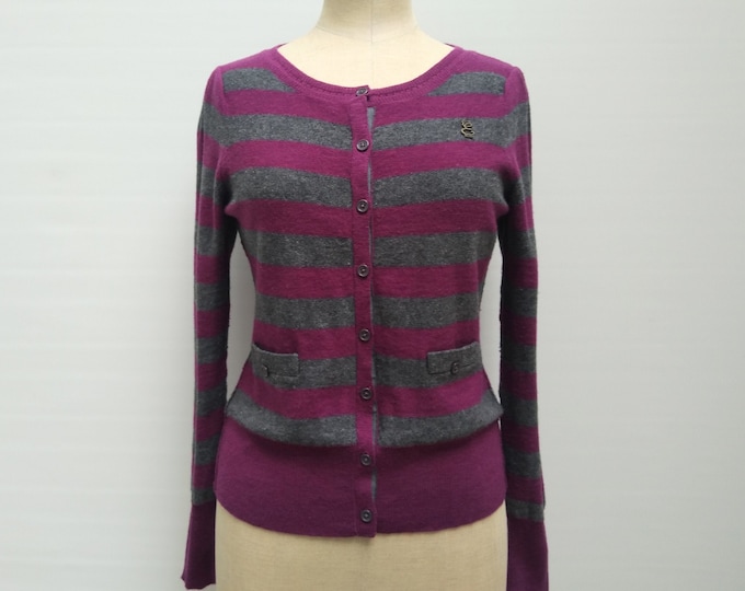 ESSENTIEL ANTWERP pre-owned magenta/grey striped cardigan