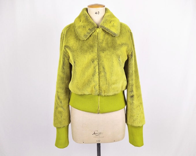 ICEBERG vintage 90s acid green faux fur bomber jacket