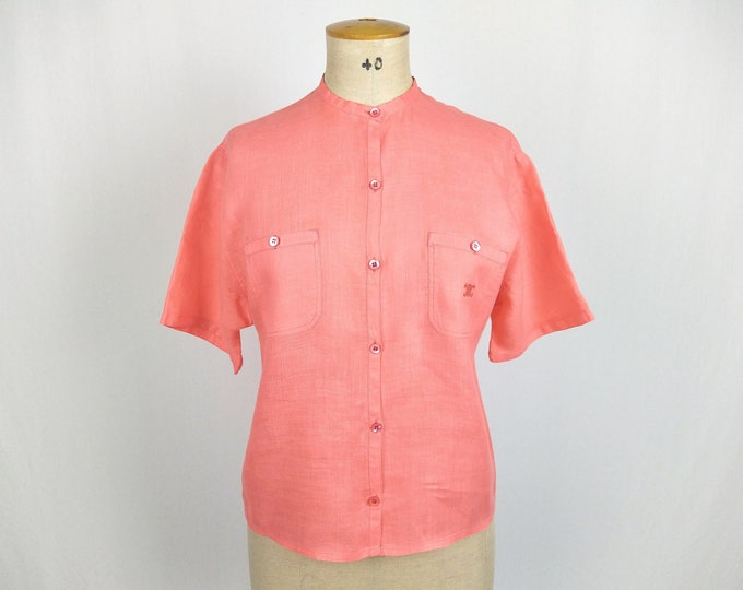 CELINE vintage 80s coral linen blouse Triomphe logo