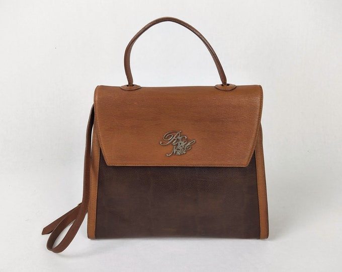 NINA RICCI vintage brown cognac saffiano leather top handle bag