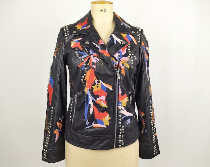 STORM & MARIE pre-owned embroidered studded leather jacket