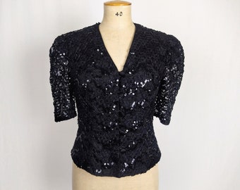 VERA MONT vintage 80s black sequined embellished lace evening jacket