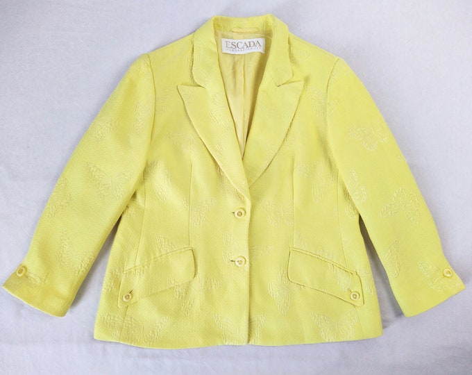 ESCADA MARGARETHA LEY vintage 90s yellow butterfly matelasse cotton silk blend blazer