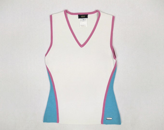 VERSACE JEANS COUTURE pre-owned white/pink/turquoise knit tank top