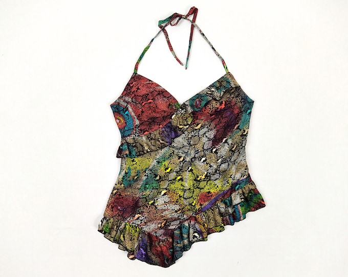 KENZO JEANS preloved Y2K asymmetric ruffled silk halter top