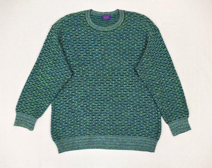MISSONI EXAMPLE vintage 90s men's teal green honeycomb knit cotton sweater