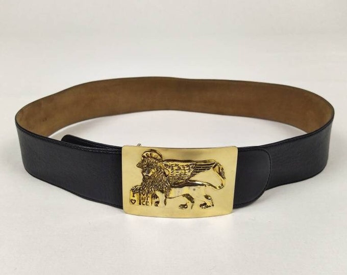 MOSCHINO REDWALL vintage winged lion / i love Venice buckle leather belt