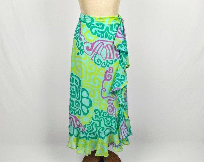 CRISTIAN LACROIX BAZAR vintage 90s printed silk chiffon ruffled wrap skirt